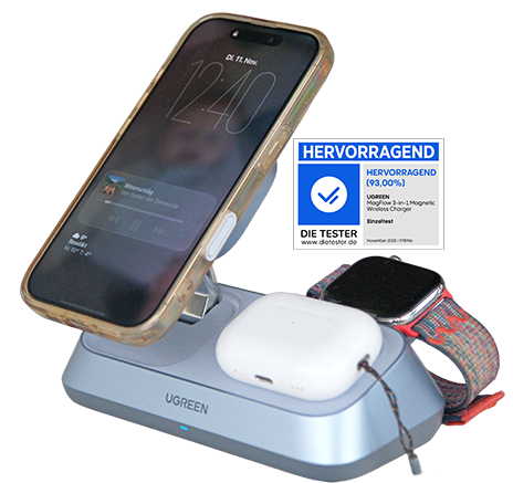 Im Test: Ugreen MagFlow 3-in-1 Magnetic Wireless Charger